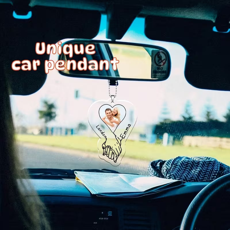Custom Photo & Text Acrylic Rearview Mirror Charm