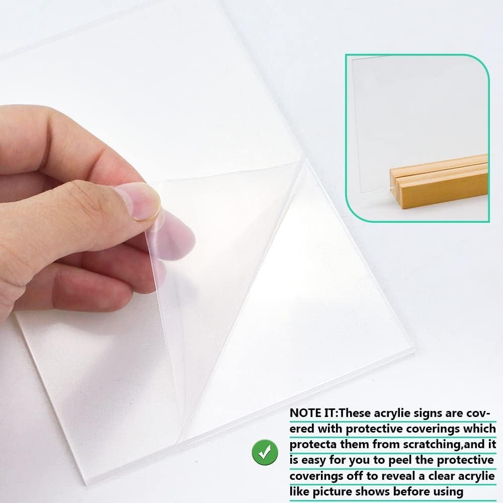 8 Pack 5 x 7 Inch Blank Clear Acrylic Table Displays with Wooden Stands - Ideal for DIY Name Cards, Menu Numbers, and Event Party Decorations(SINGLE LAYER)