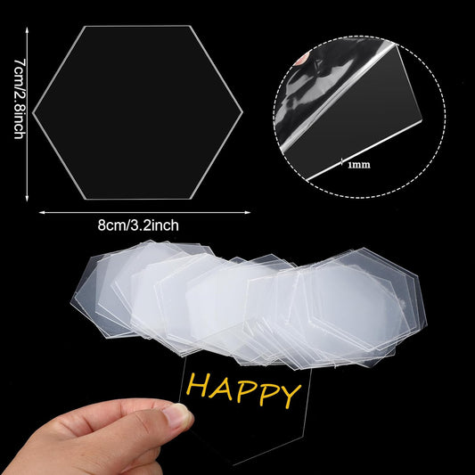 Chunful 120 Pcs Clear Acrylic Wedding Place Cards Acrylic Table Number Card Blank Name Plate Seating Chart Sign for Wedding DIY Table Setting Banquet Party(Hexagonal Style)