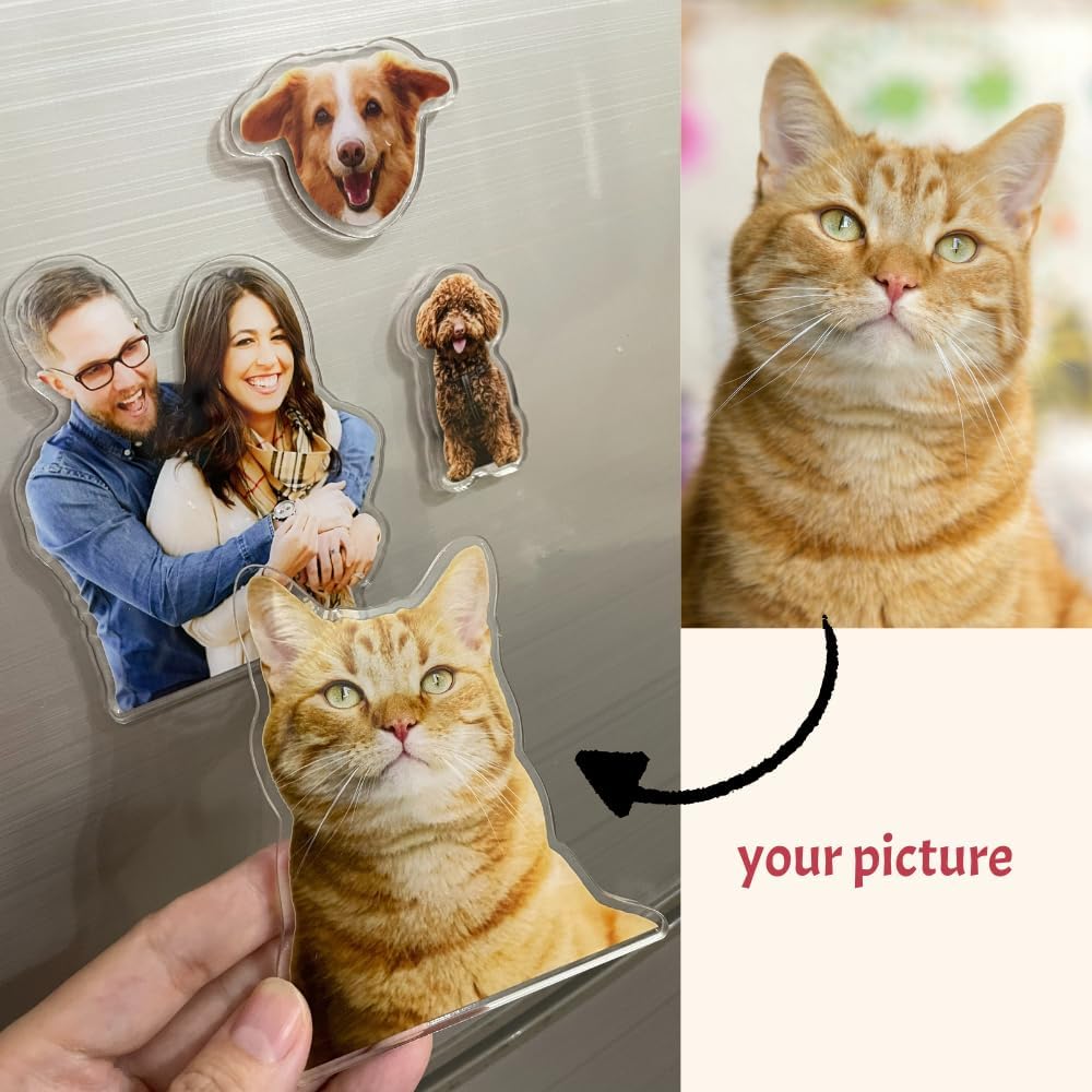 Personalized Photo Fridge Magnet, Custom Dog Cat Family Image Acrylic Refrigerator Magnets, Magnetic Picture Decoration for Home RV School Office Kitchen
