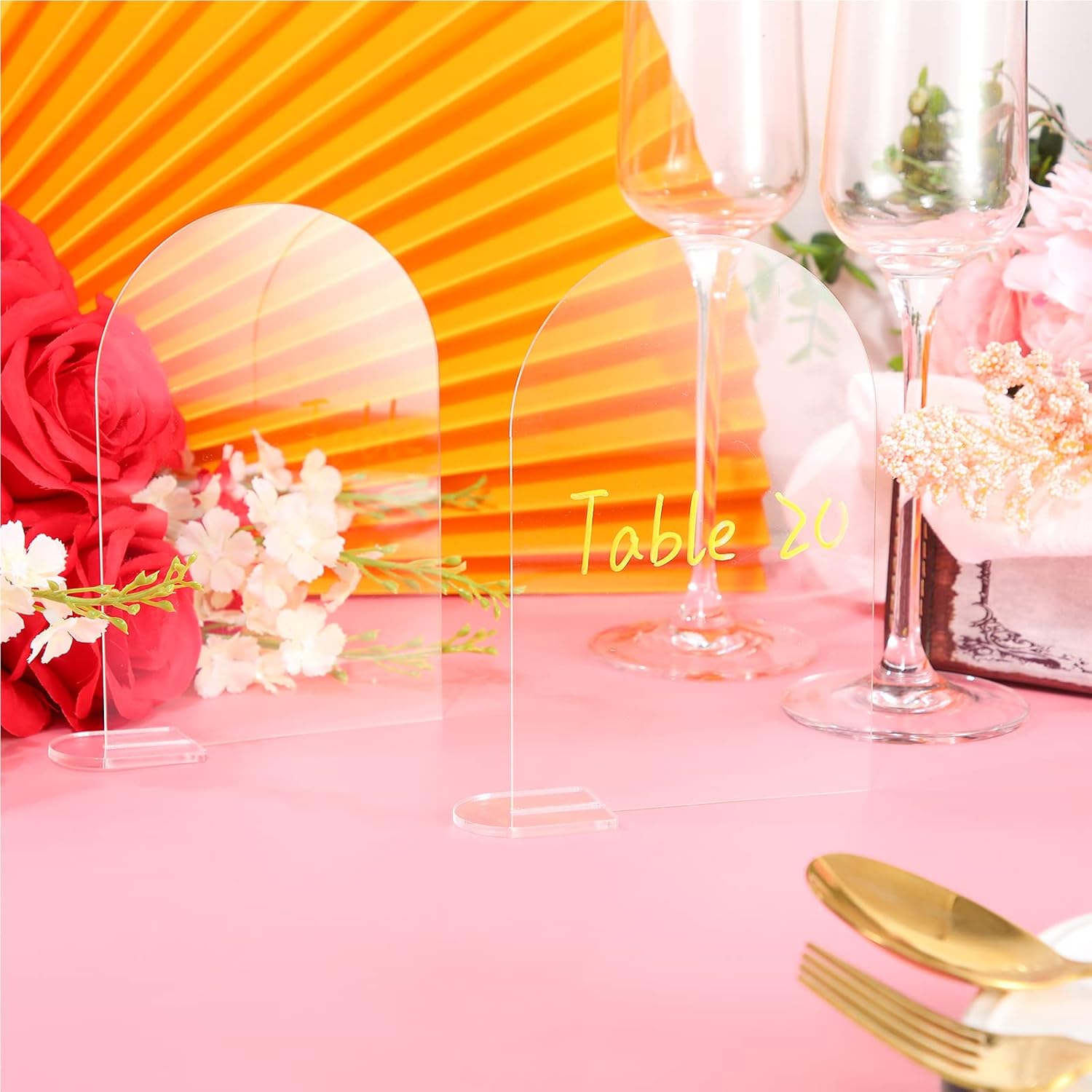 25 Sets Clear Arch Acrylic Sign With Stand - Blank Arched Round Top Sheet for DIY Table Numbers, Wedding Stand Holder, Events, Parties Centerpieces Decor (4 x 6 Inch)