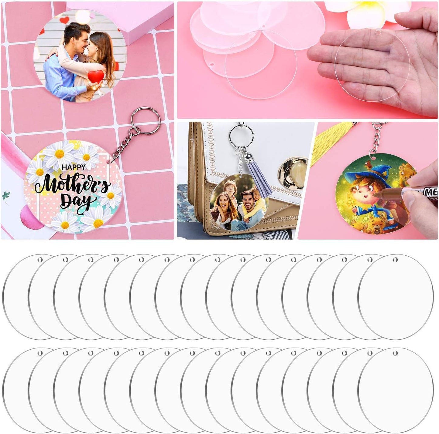 Acrylic Discs Round Acrylic Blanks Bulk with Hole for Engraving