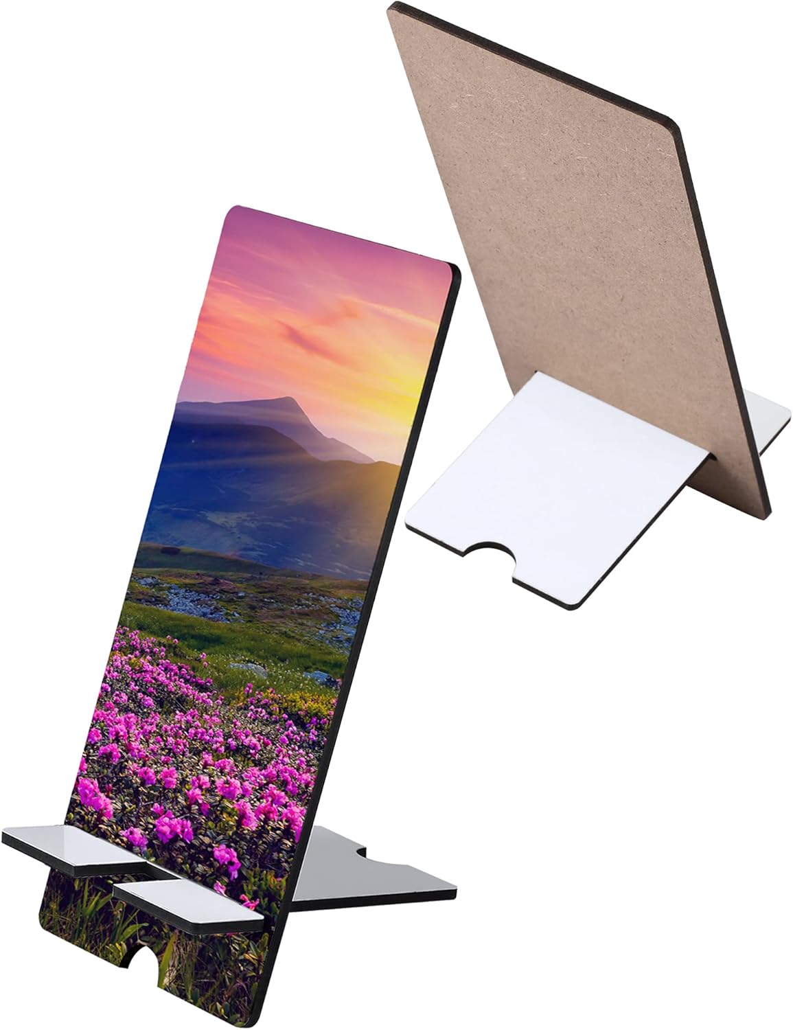 4 Pieces Sublimation Blank Phone Stand Sublimation Cell Phone Holder for Desk Wood Smartphone Holders DIY Craft Charging Stand for Desktop Office Table Home Kitchen