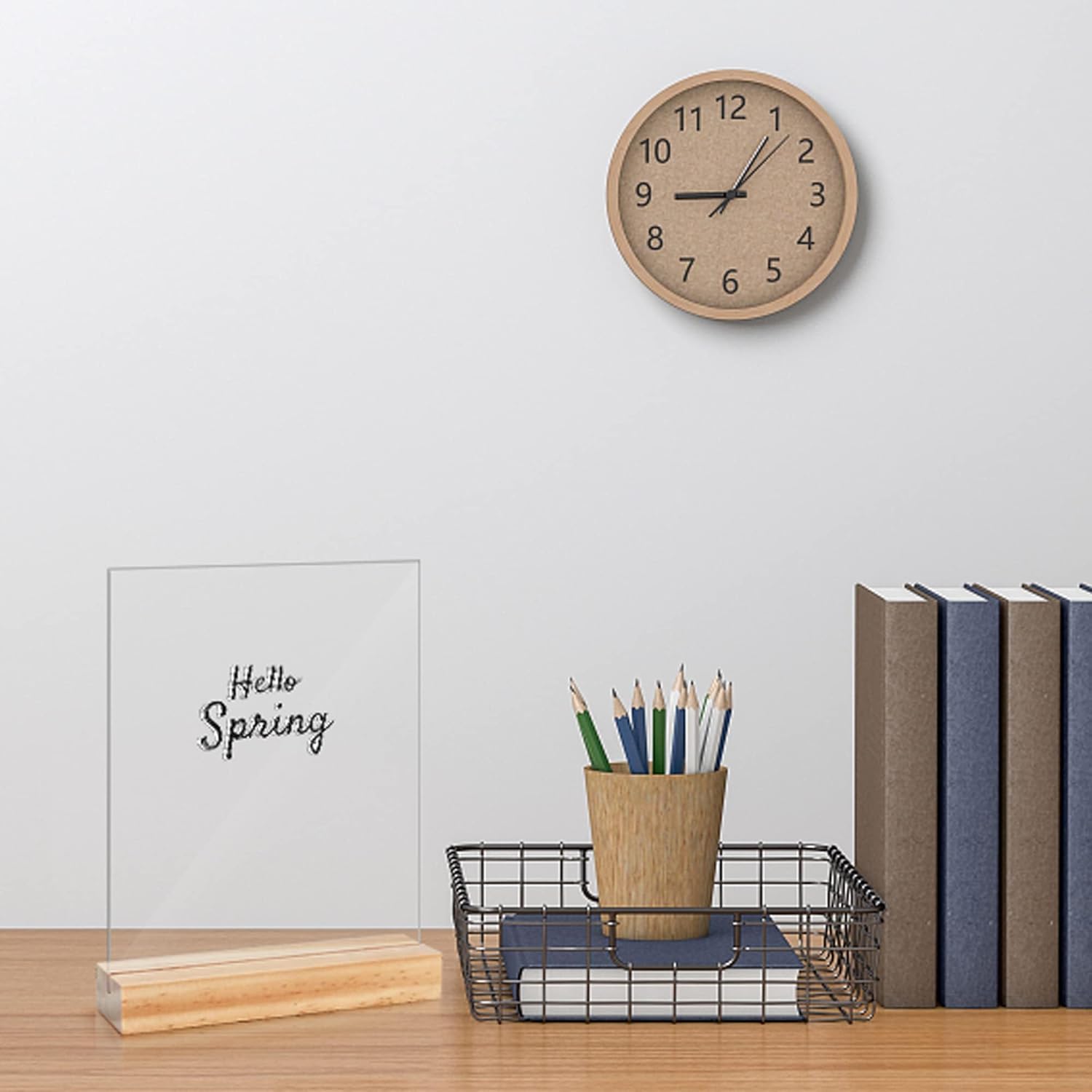8 Pack 5 x 7 Inch Blank Clear Acrylic Table Displays with Wooden Stands - Ideal for DIY Name Cards, Menu Numbers, and Event Party Decorations(SINGLE LAYER)
