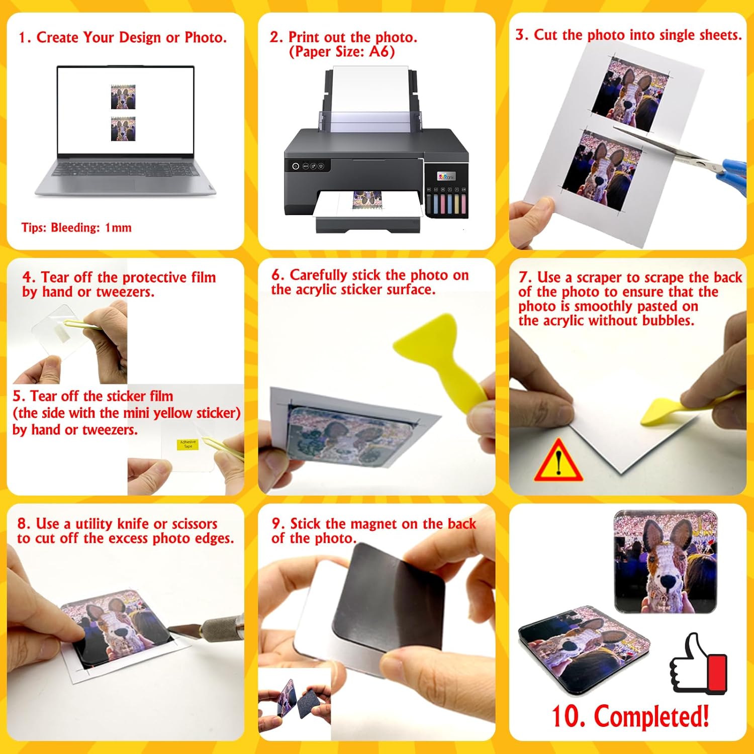 45pcs Blank Acrylic Fridge Magnets, 2" x 2“ Personal DIY Decorative Refrigerator Magnets Kits, for Crafts Home Office Locker Party Gift Kids