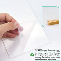 8 Pack 5 x 7 Inch Blank Clear Acrylic Table Displays with Wooden Stands - Ideal for DIY Name Cards, Menu Numbers, and Event Party Decorations（SINGLE LAYER）