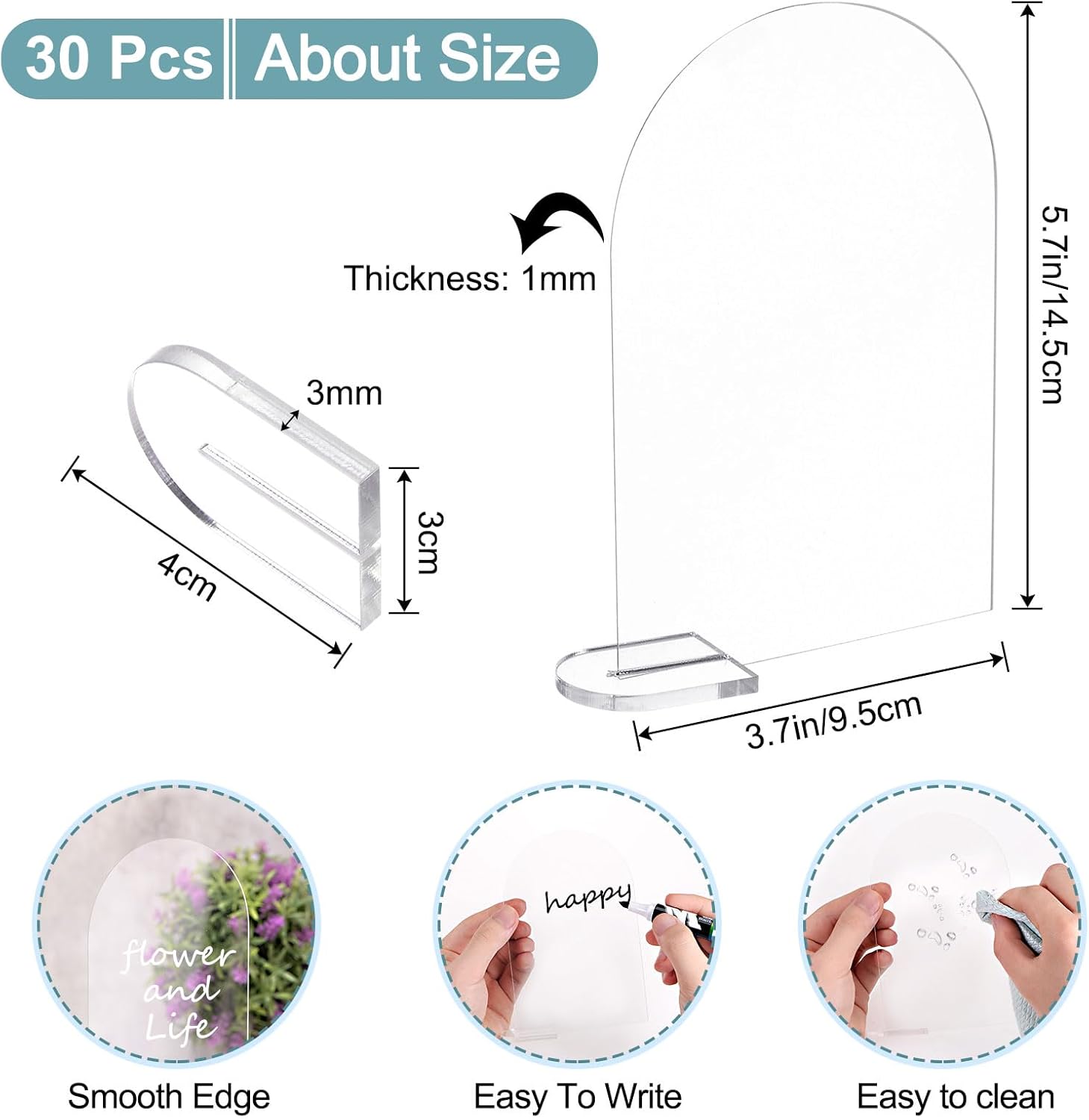 uxcell 30pcs 4 x 6 Blank Clear Arch Acrylic Sign with Stand, Acrylic Arch Table Numbers for Wedding Reception Party Restaurant Centerpieces Decor