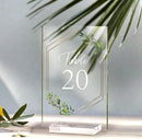 OurWarm Acrylic Wedding Table Numbers 1-20 with Stands, 4x6 Inch Clear Acrylic Sign Place Cards with Gold Trim Green Floral Theme for Wedding Reception Bridal Shower Wedding Table Decorations