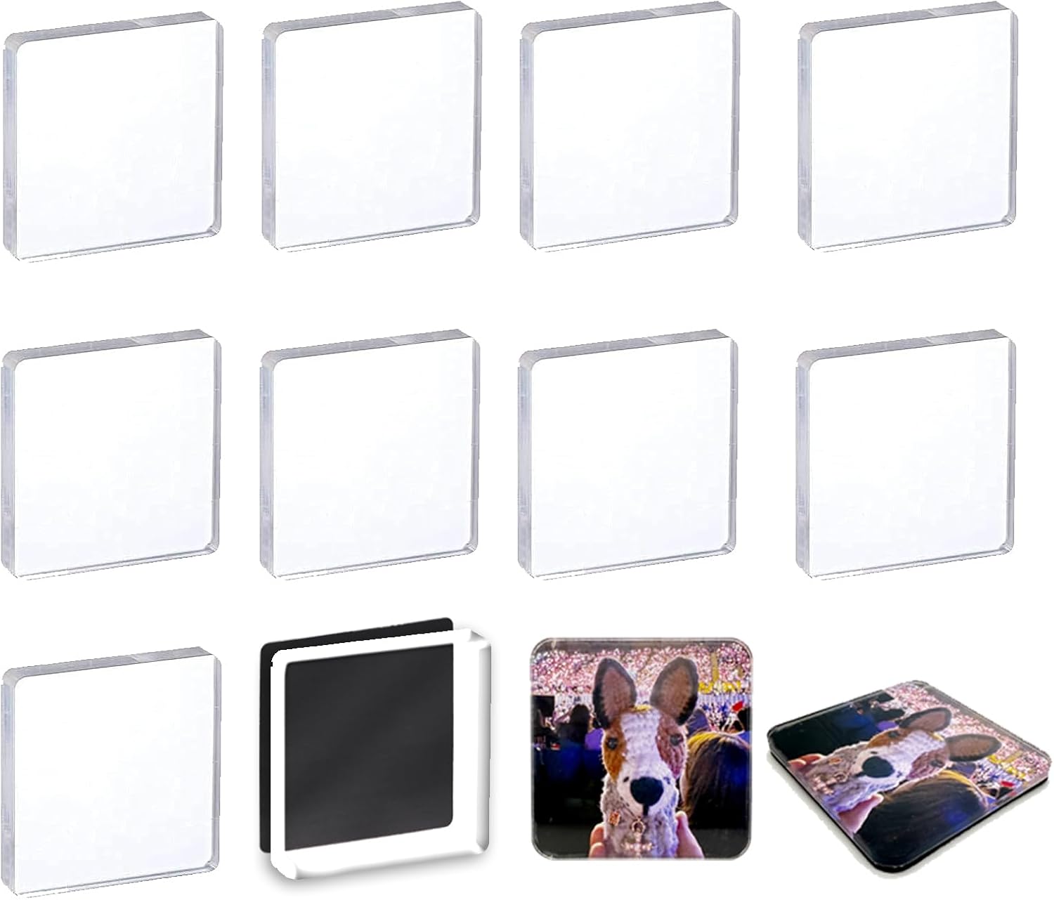 45pcs Blank Acrylic Fridge Magnets, 2" x 2“ Personal DIY Decorative Refrigerator Magnets Kits, for Crafts Home Office Locker Party Gift Kids