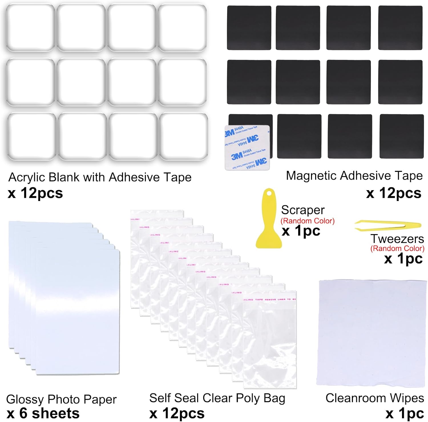 45pcs Blank Acrylic Fridge Magnets, 2" x 2“ Personal DIY Decorative Refrigerator Magnets Kits, for Crafts Home Office Locker Party Gift Kids