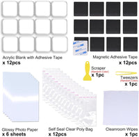 45pcs Blank Acrylic Fridge Magnets, 2" x 2“ Personal DIY Decorative Refrigerator Magnets Kits, for Crafts Home Office Locker Party Gift Kids