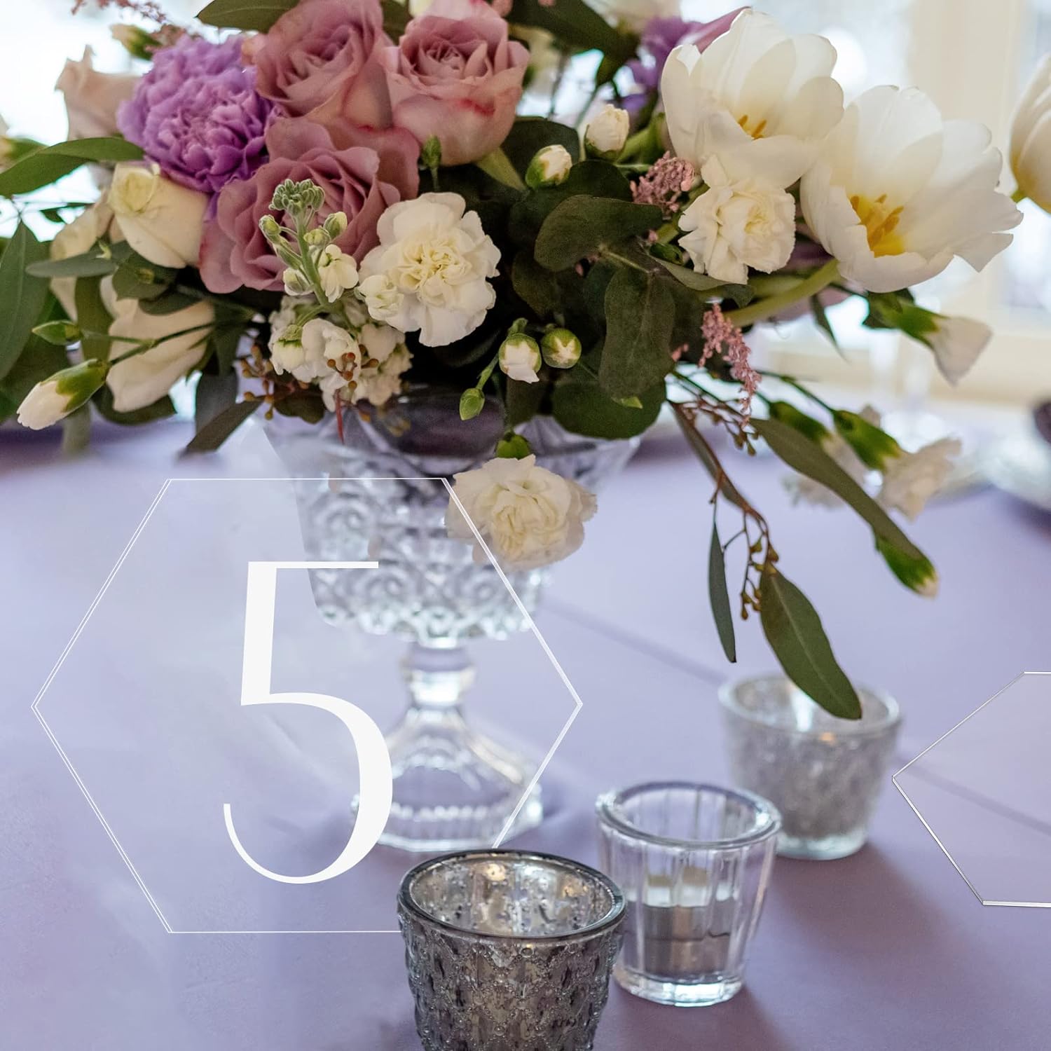 Chunful 120 Pcs Clear Acrylic Wedding Place Cards Acrylic Table Number Card Blank Name Plate Seating Chart Sign for Wedding DIY Table Setting Banquet Party(Hexagonal Style)