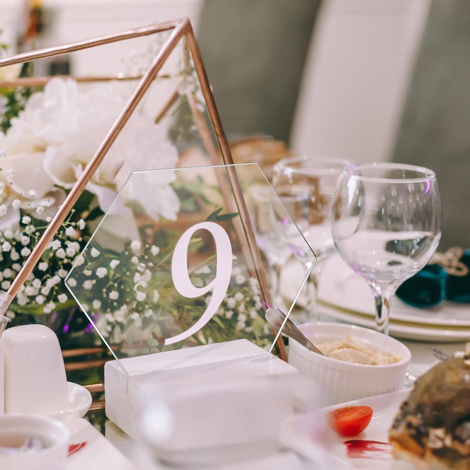 Chunful 120 Pcs Clear Acrylic Wedding Place Cards Acrylic Table Number Card Blank Name Plate Seating Chart Sign for Wedding DIY Table Setting Banquet Party(Hexagonal Style)