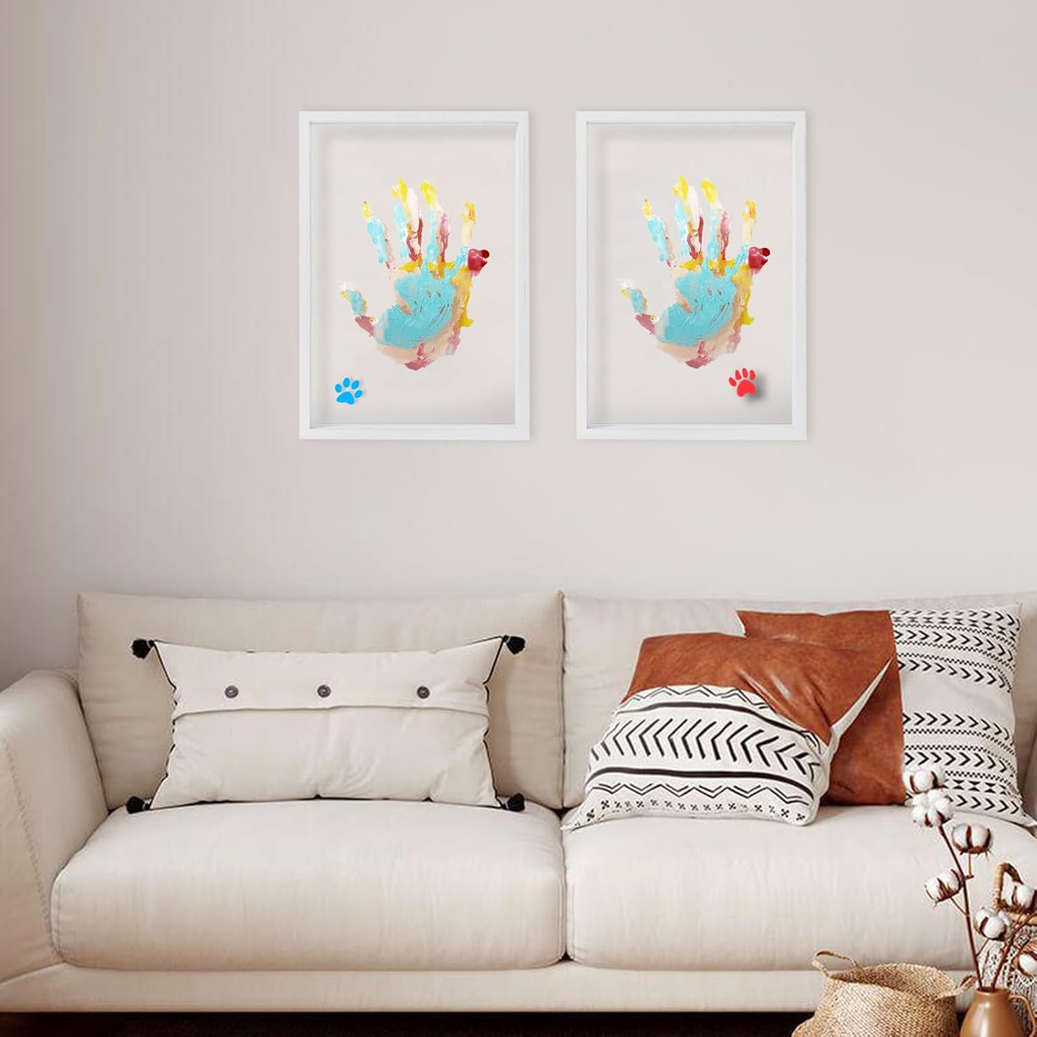 Family Handprint Kit - DIY Craft Keepsake Frame with Clear Acrylic Boards & Non-Toxic Paints, Unique Gift for New Families & Pets (White)
