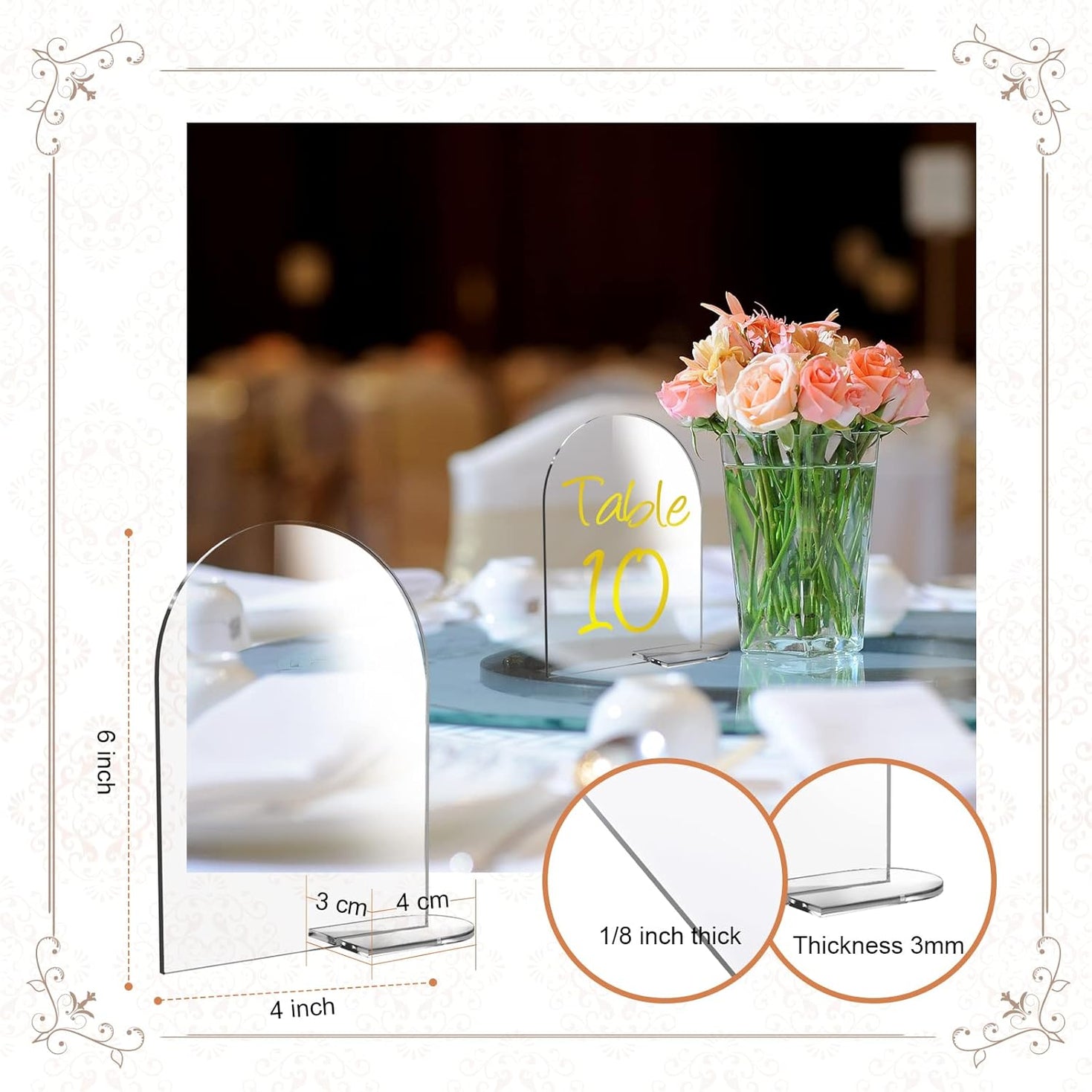 25 Sets Clear Arch Acrylic Sign With Stand - Blank Arched Round Top Sheet for DIY Table Numbers, Wedding Stand Holder, Events, Parties Centerpieces Decor (4 x 6 Inch)