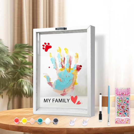 Family Handprint Kit - DIY Craft Keepsake Frame with Clear Acrylic Boards & Non-Toxic Paints, Unique Gift for New Families & Pets (White)