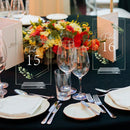 OurWarm Acrylic Wedding Table Numbers 1-20 with Stands, 4x6 Inch Clear Acrylic Sign Place Cards with Gold Trim Green Floral Theme for Wedding Reception Bridal Shower Wedding Table Decorations