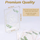 OurWarm Acrylic Wedding Table Numbers 1-20 with Stands, 4x6 Inch Clear Acrylic Sign Place Cards with Gold Trim Green Floral Theme for Wedding Reception Bridal Shower Wedding Table Decorations