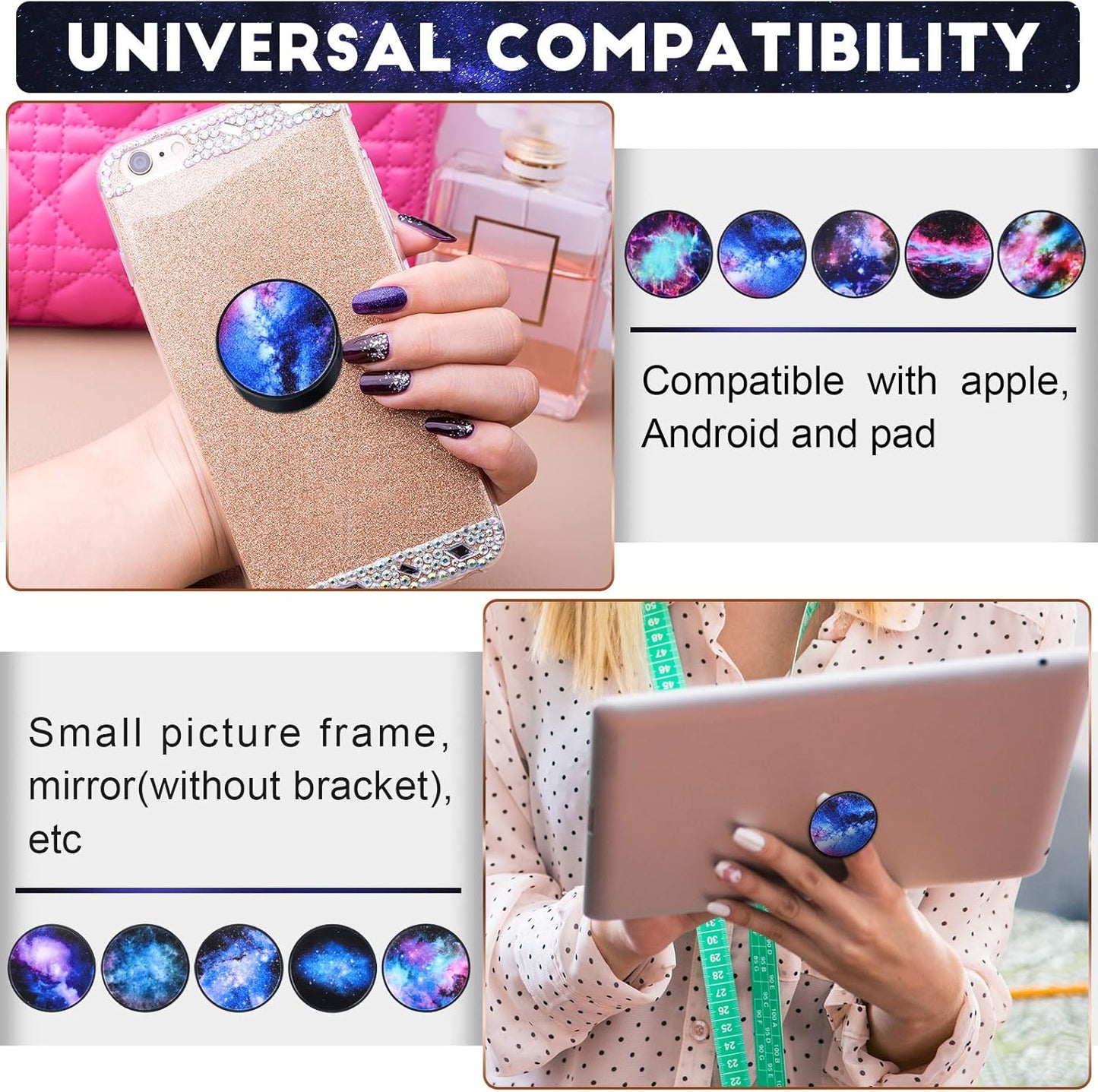Weewooday 10 Pieces Phone Grip Holder Nebula Collapsible Phone Holder Self-Adhesive Sublimation for Smartphone and Tablets(10 Pieces)