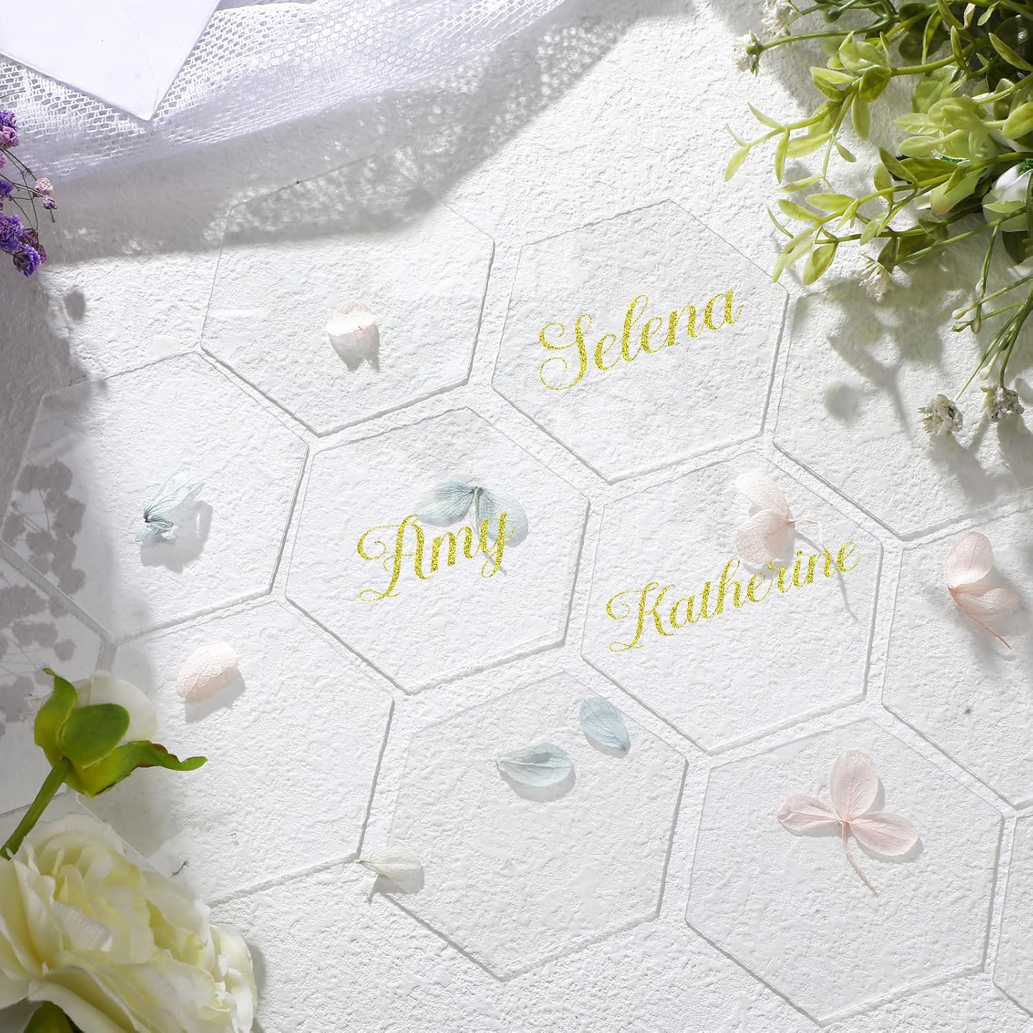 Chunful 120 Pcs Clear Acrylic Wedding Place Cards Acrylic Table Number Card Blank Name Plate Seating Chart Sign for Wedding DIY Table Setting Banquet Party(Hexagonal Style)