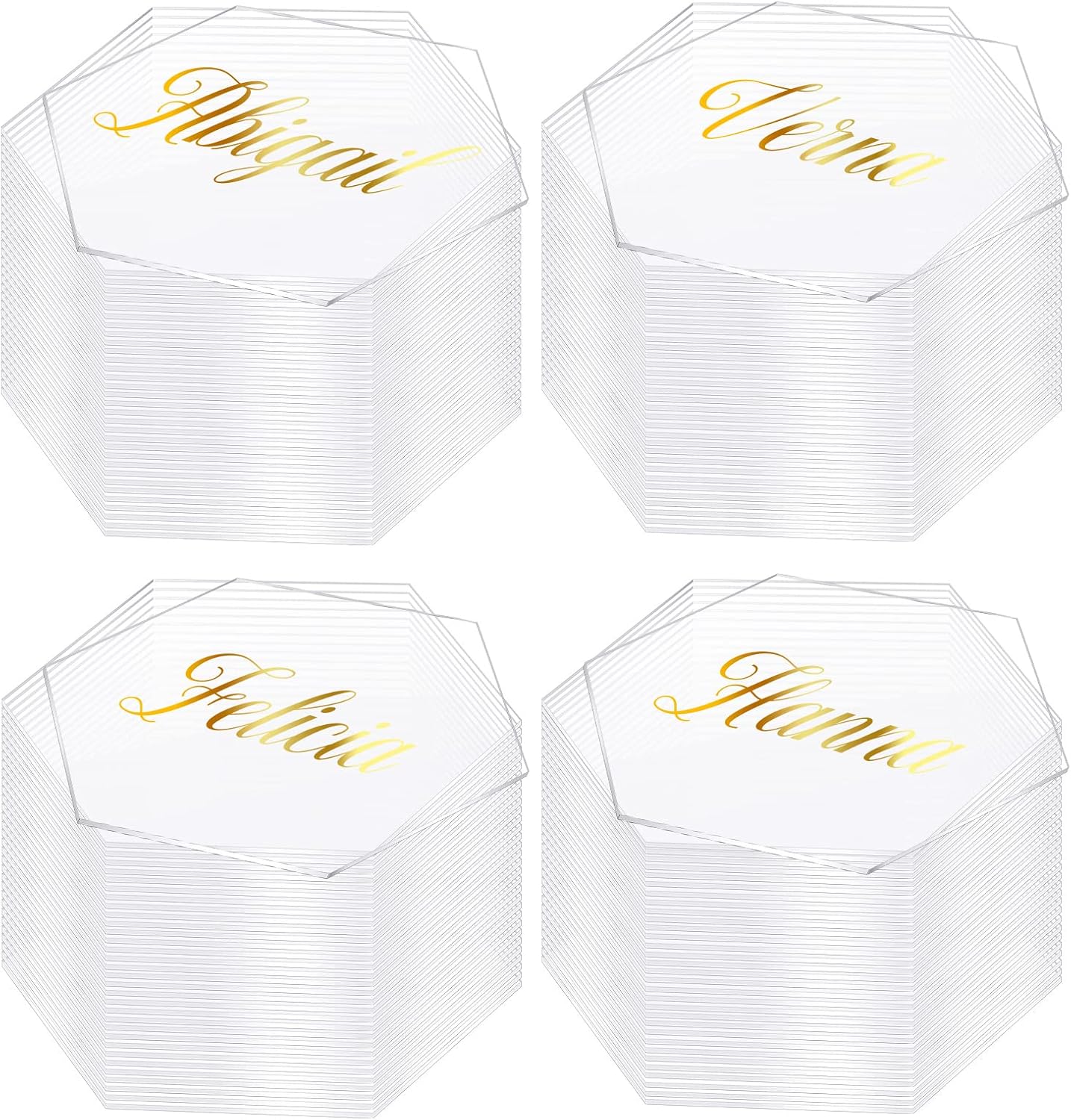 Chunful 120 Pcs Clear Acrylic Wedding Place Cards Acrylic Table Number Card Blank Name Plate Seating Chart Sign for Wedding DIY Table Setting Banquet Party(Hexagonal Style)